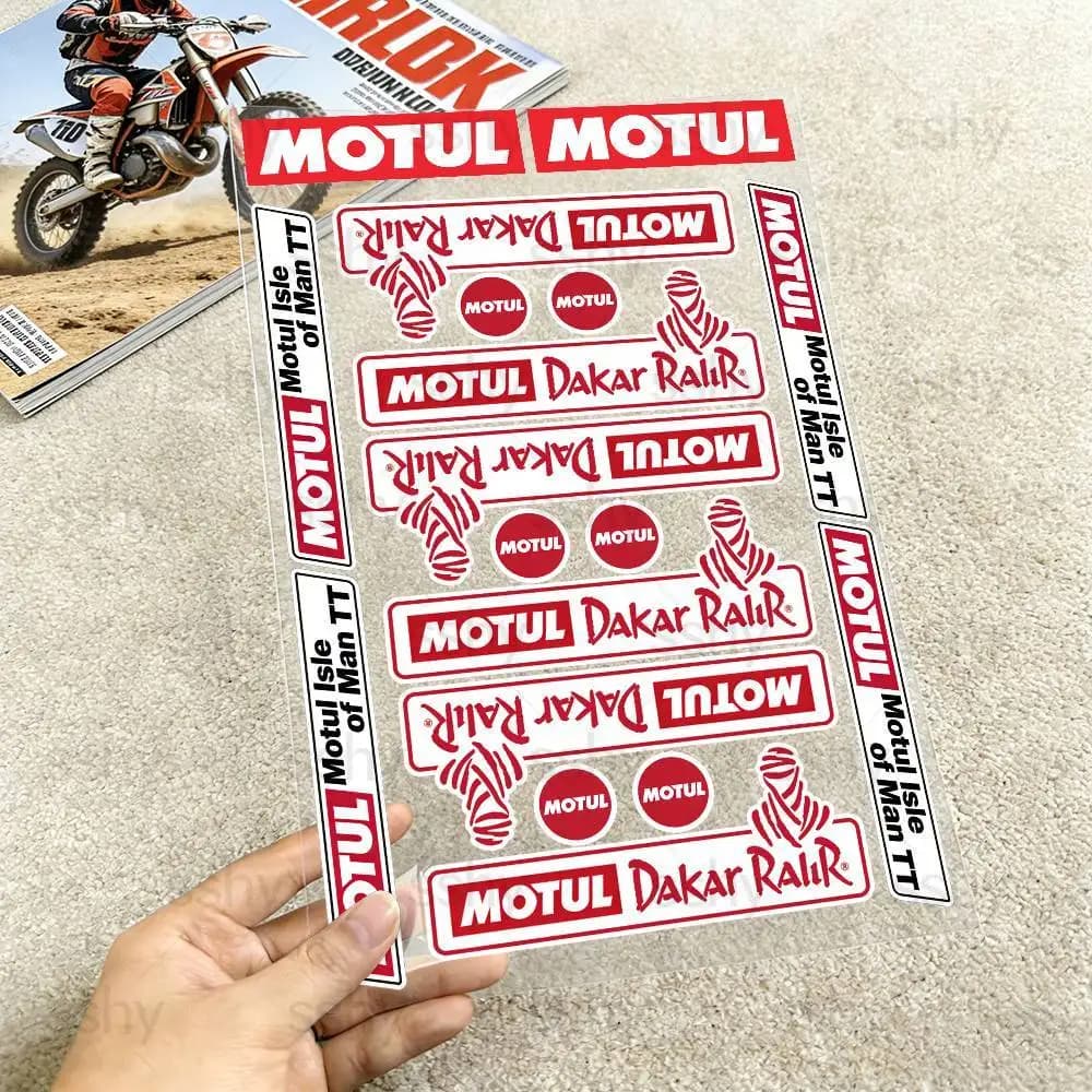 Reflective motorcycle stickers with Motul logo, waterproof, vinyl, for helmet, tank, bike, scooter, decorations.