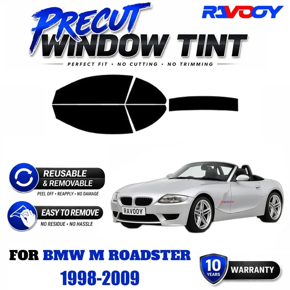 RAVOOY Precut Window Tint, Reusable Removable EPU Film, Custom Fit for Bmw M Roadster 1998-2009, UV Heat Protection