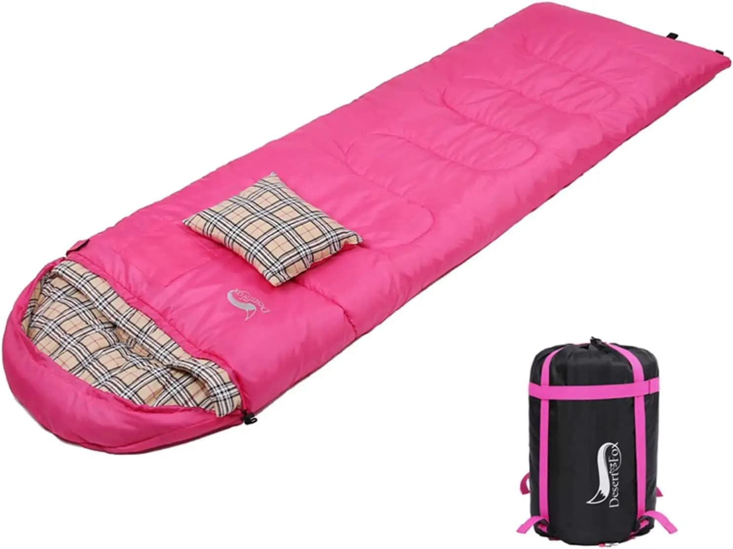 Sacco a Pelo in Flanella di Cotone con Cuscino, Design a Busta per 4 Stagioni, Leggero e Portatile per Campeggio ed Escursionismo