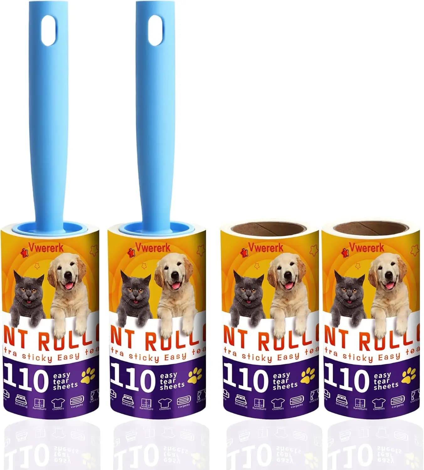 Rulli Adesivi Extra Forti per Peli di Animali Domestici, 440 Fogli con 2 Manici Resistenti - Per Vestiti, Mobili e Tappeti