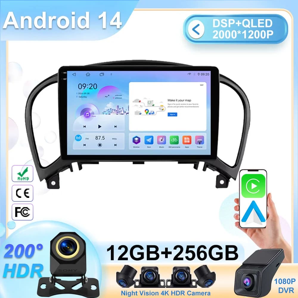 Android 14 Multimediale di Navigazione Per Nissan Juke YF15 2010 - 2014 Carplay Auto BT Video DSP Stereo DVD Radio WIFI DSP IPS Lettore