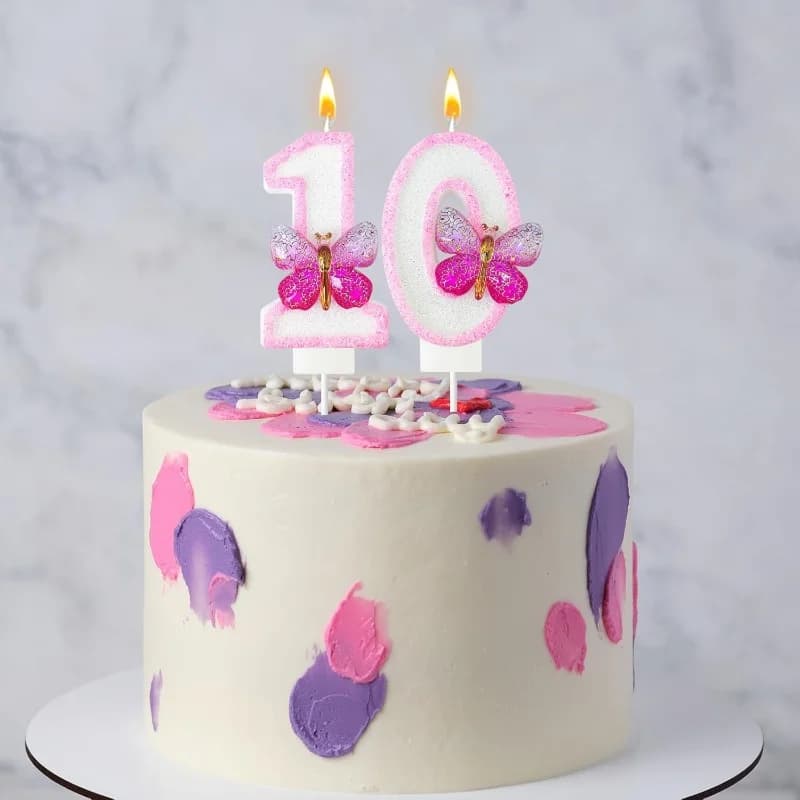 Pink Butterfly 0-9 Digital candles combined with free matching Birthday candles are perfect for decoration of high-end oven cakes