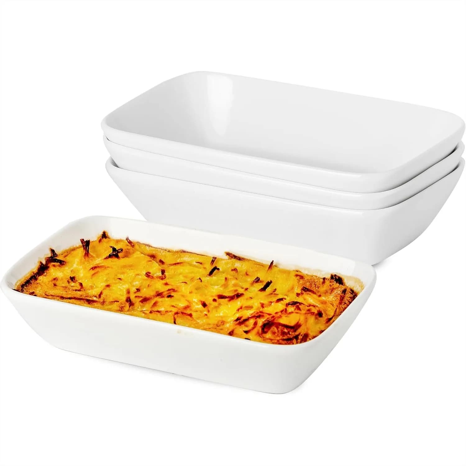 Set di 4 Teglie da Forno in Ceramica, Ramekin Rettangolare 7x4.3 Pollici per Forno, Microonde e Friggitrice ad Aria