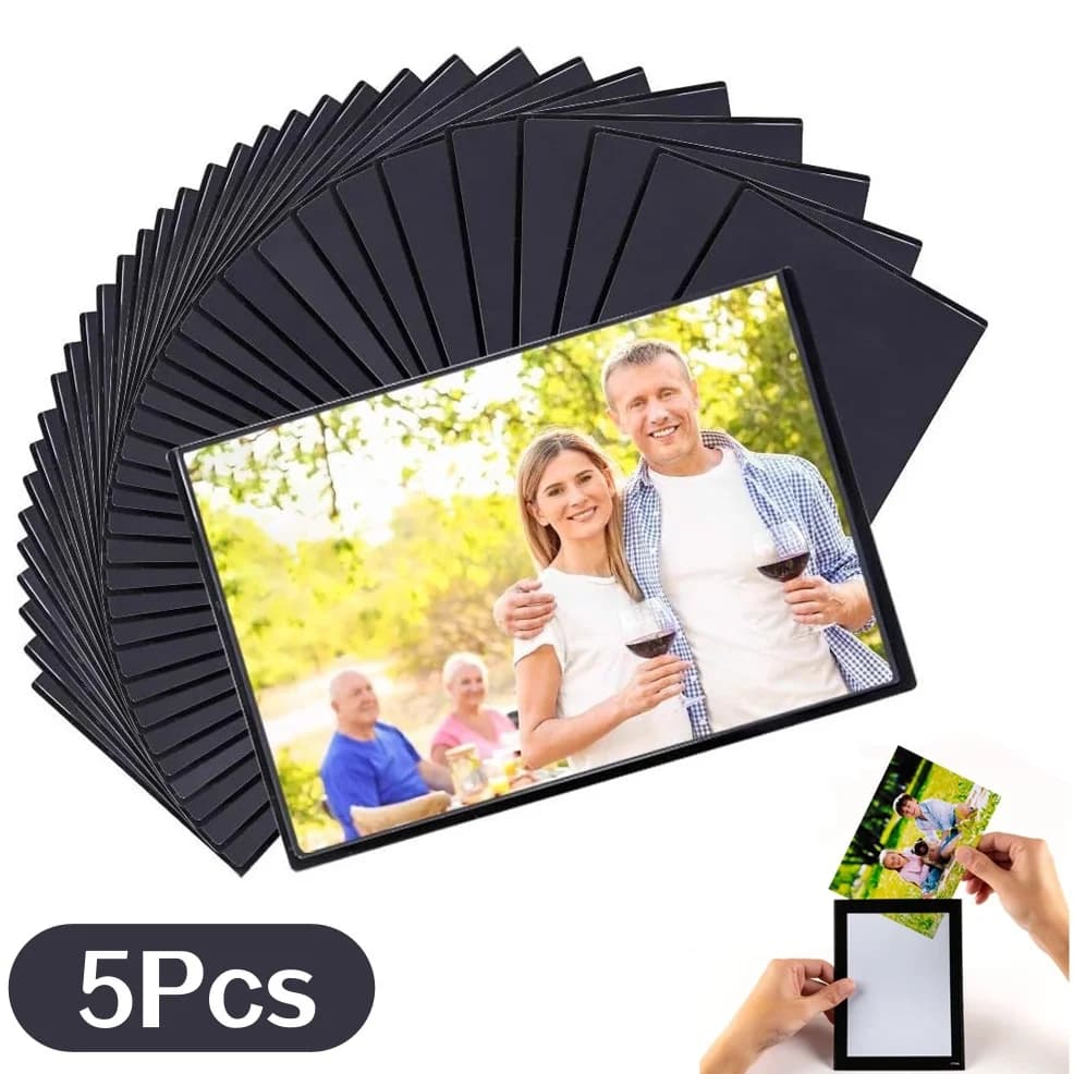 Cornici magnetiche nere da 5 pezzi 4,5x6,5 pollici con tasca per foto trasparente per la decorazione della stanza del frigorifero Cornice artistica per la casa