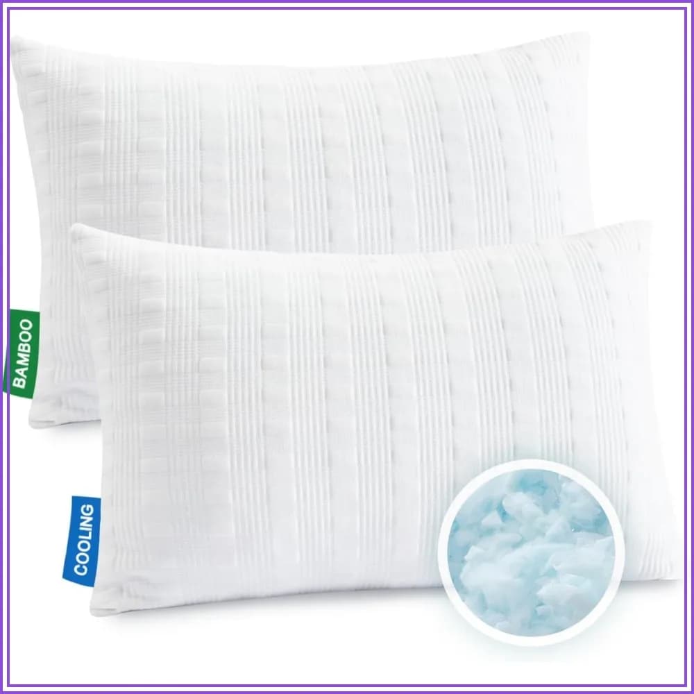Cooling Pillows for Sleeping, Standard Size Set of 2, Shredded Memory Foam, Adjustable Loft for Side & Back Sleepers