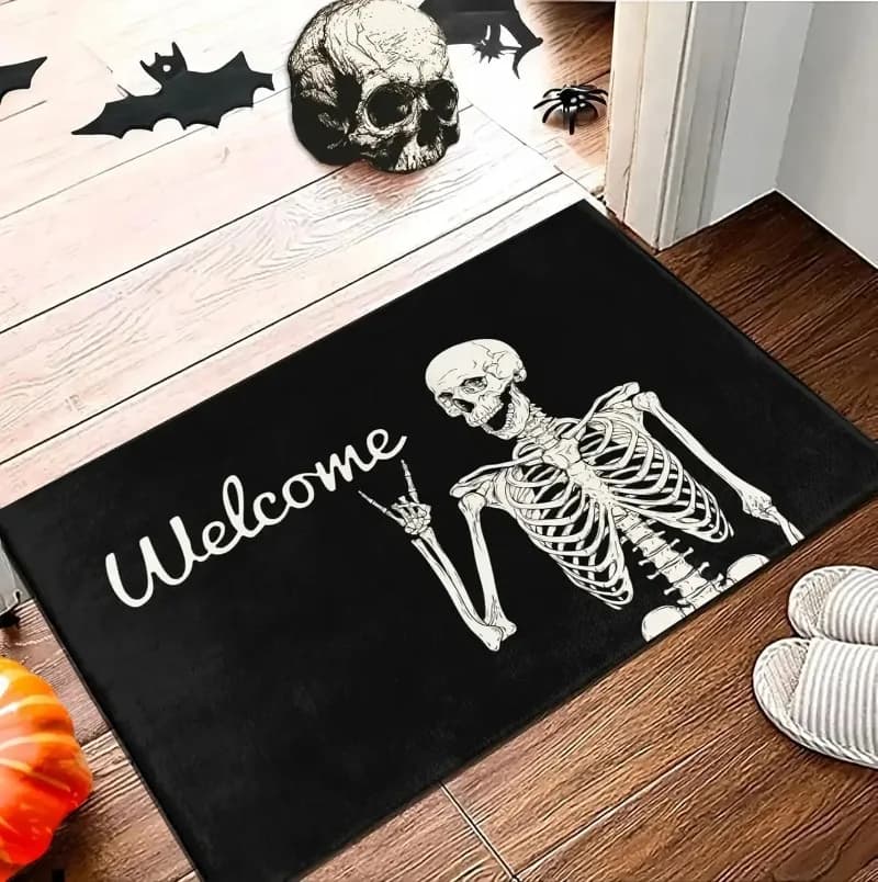 Gothic Skull Pattern Rug Non Slip Floor Mat Home Living Room Halloween Decor Cool Dark Style Carpet Durable Indoor Door Mat