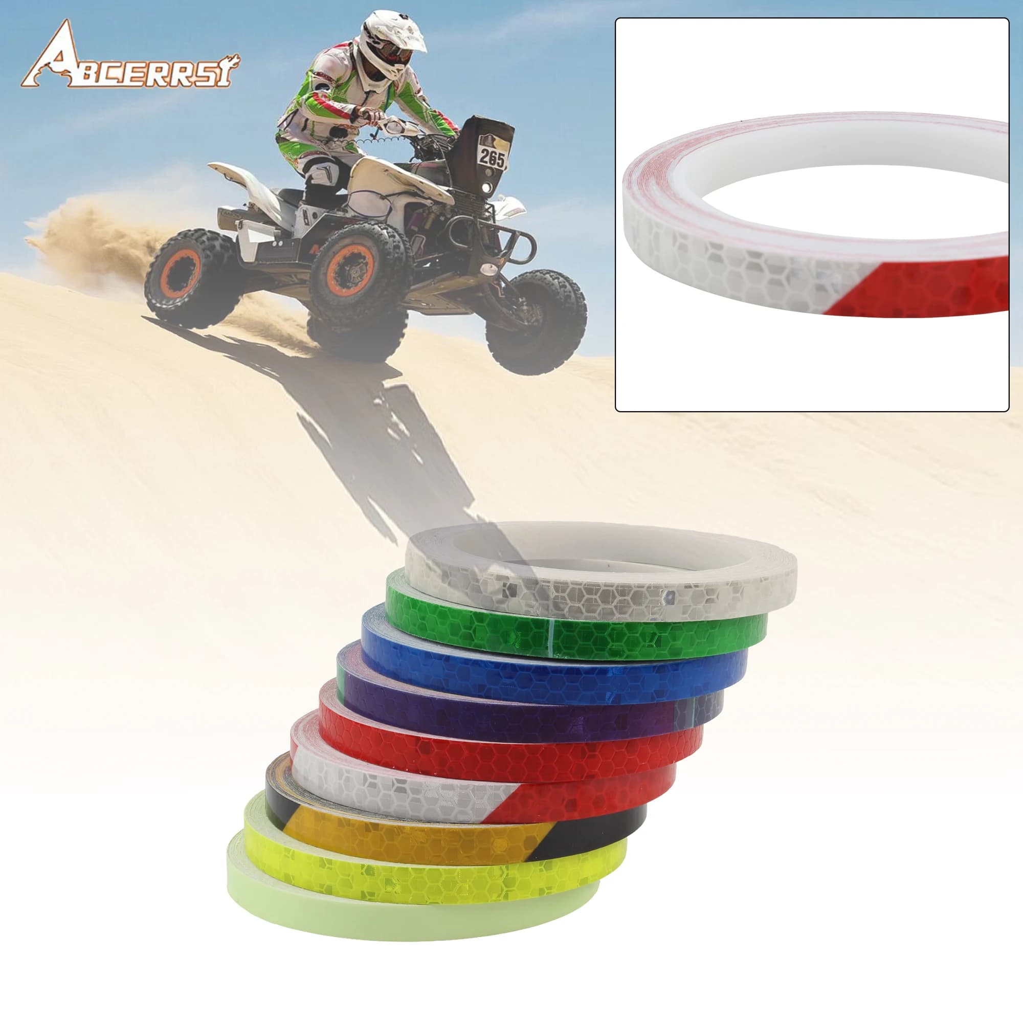 Rotolo di nastro riflettente adesivo riflettente luminoso per auto moto da 5/8 m per accessori per decorazioni per ruote di bicicletta di sicurezza per avvertimento in bicicletta