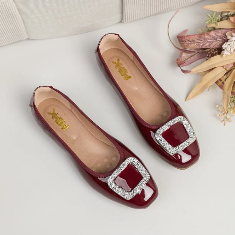 Mocassini Eleganti da Donna con Cristalli e Strass, Scarpe Estive Comode con Fibbia e Punta Bassa
