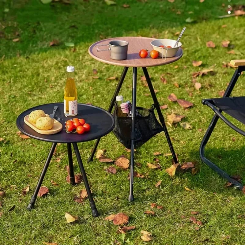 Tavolo Rotondo Pieghevole Telescopico da Esterno, Tavolo da Pranzo a Tre Gambe, Tavolino Portatile in Lega di Alluminio, Tavolo Sollevabile per Escursioni e Picnic