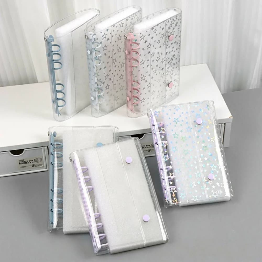 Raccoglitore economico formato A6 Copertina Raccoglitore in PVC trasparente con glitter Notebook ricaricabile per foto Immagini Album Cartella pianificatore organizzatore