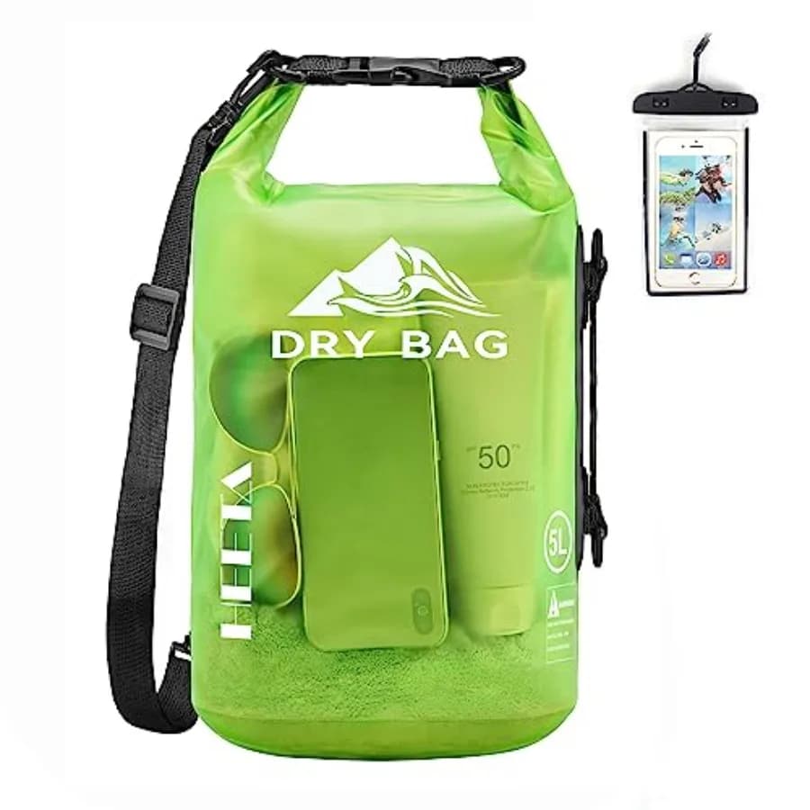 Borsa Impermeabile per Uomo e Donna 5L/10L/20L/30L/40L, Zaino Leggero con Chiusura Roll-Top e Custodia per Telefono, Ideale per Viaggi e Sport