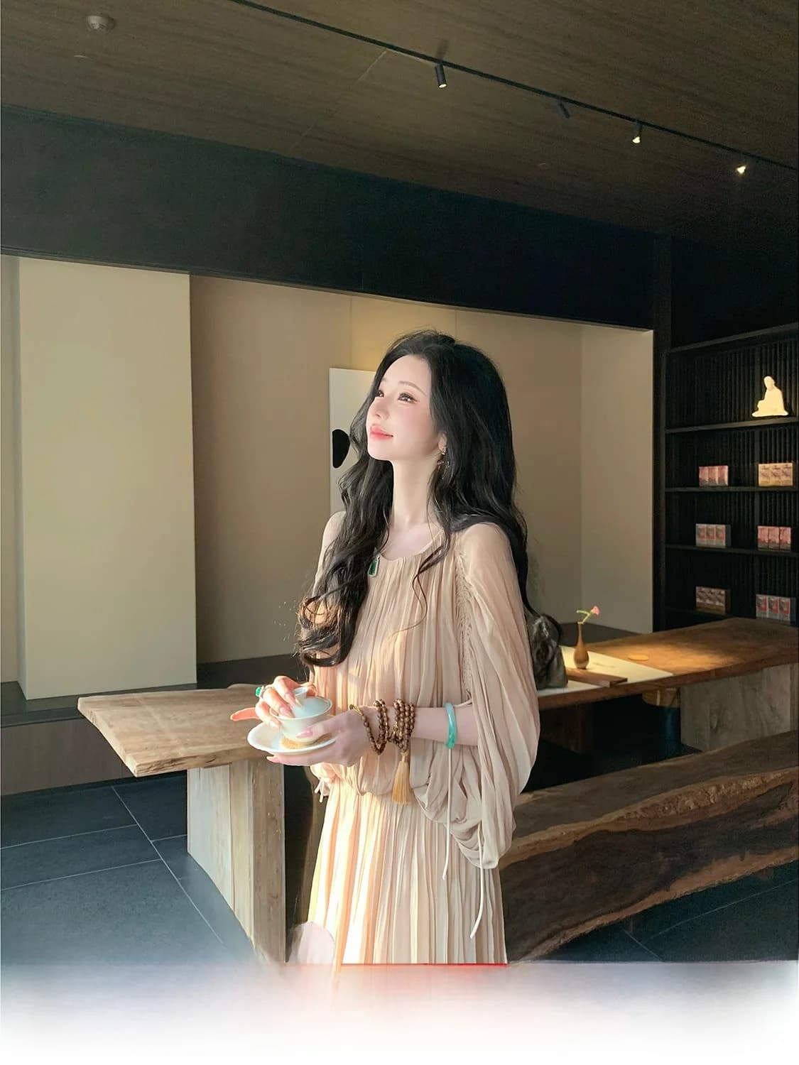 Syqiao Early Spring Gentle Wind Drawstring Top Skirt Set Women's High Waist Half Body Long Skirt Two Piece Set Soft Style