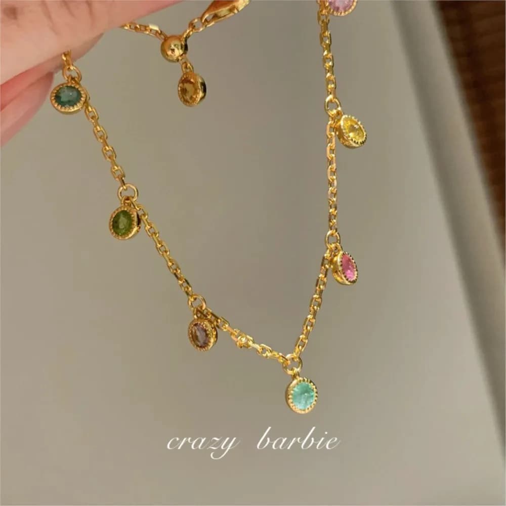 Bracciale con zirconi colorati con dopamina dorata per donna 2025 Regali di gioielli per feste con bracciale a catena alla moda di nuovo stile