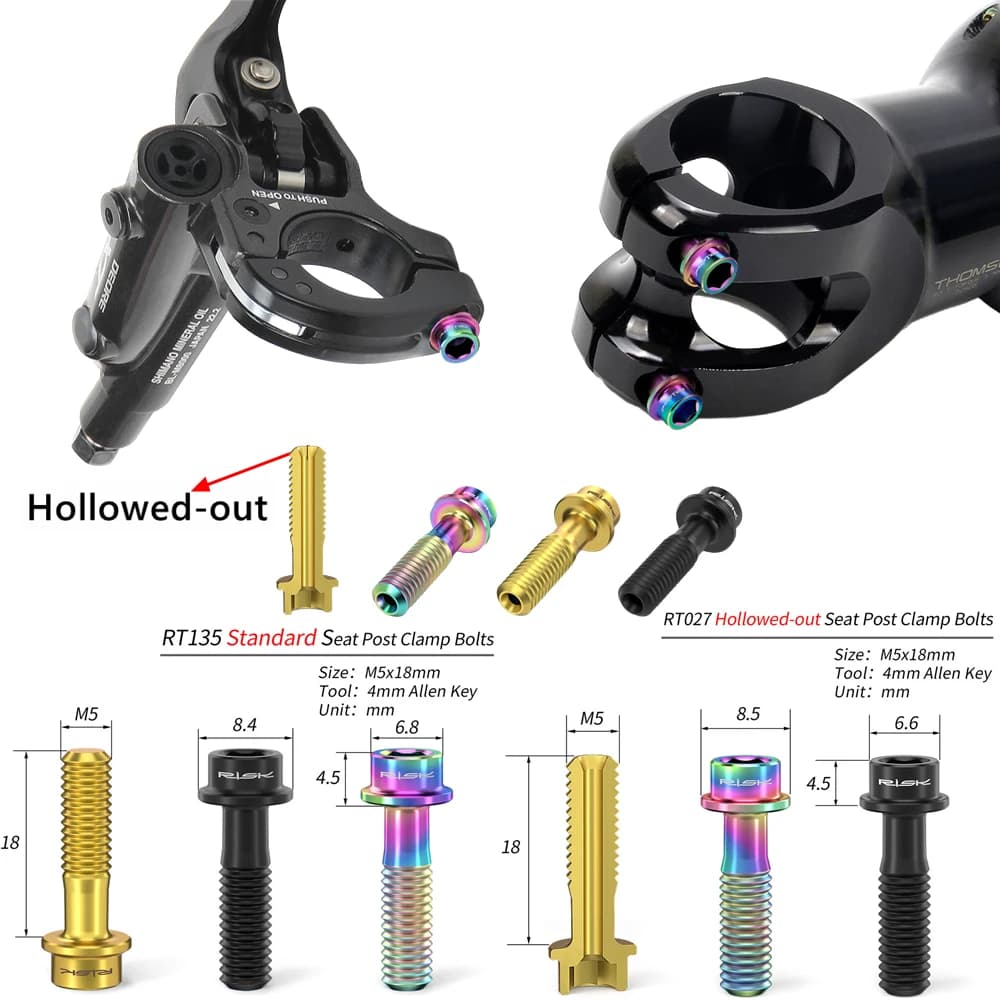 RESCHIO 2PCS M5x18mm Titanium Screws for Bicycle Steering Brake Clamp Bolt Bollow Urltra-Light Brake Lever Fixing Ti Bolts