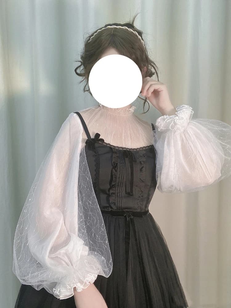 Lolita Skirt Inner Wear Thin Veil Bubble Sleeve Chiffon Long Sleeve Daily Summer JSK Shirt Siren Lolita Inner Wear Sweet Styl...