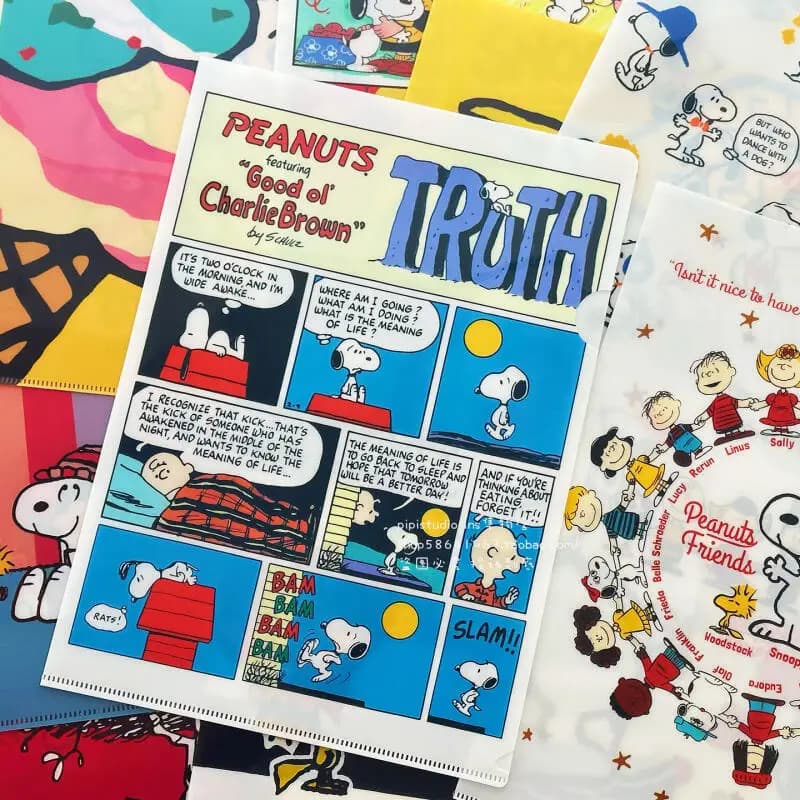 Snoopy File Folder Comic Print Pvc Pocket Waterproof Exam Paper Storage Cartoon Single Page Folder Office Stationery Supplies