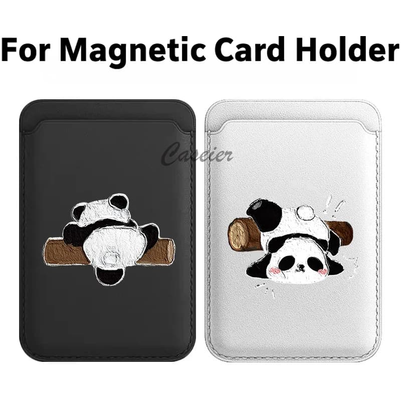 Cute Panda Oil Painting Magnetic Leather Wallet For iPhone 17 16 Pro Max For Samsung Galaxy S25 Ultra Card Bag Phone Accessories