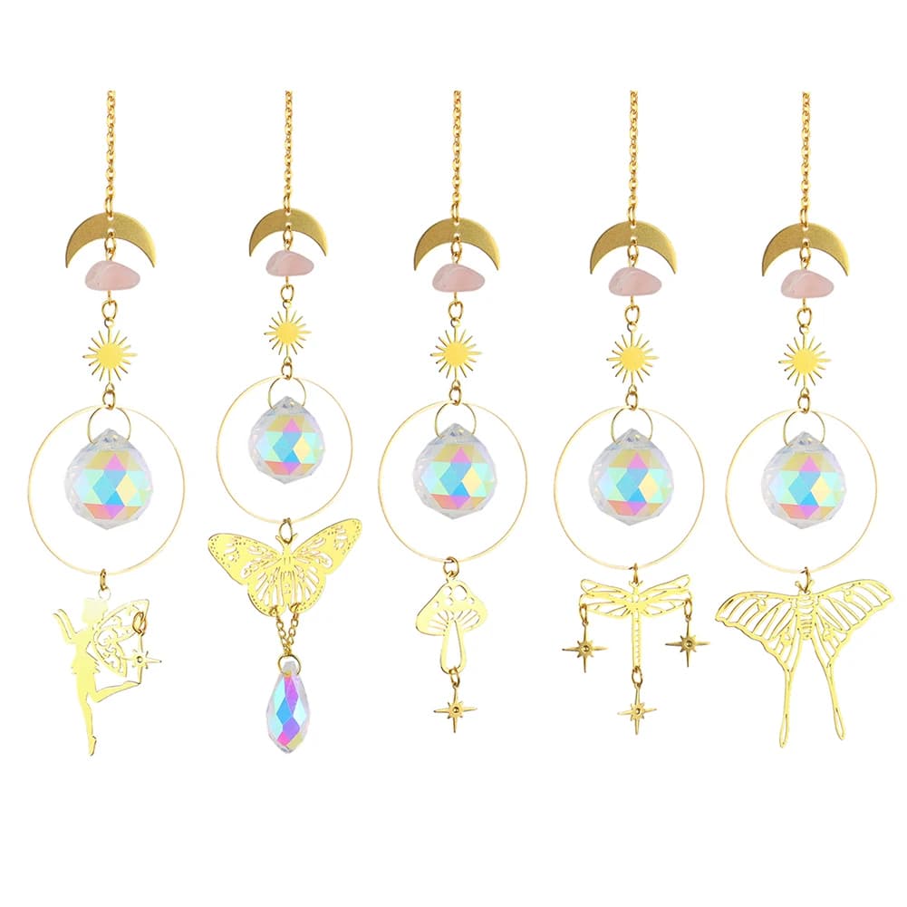 Light Catching Wind Chime Colorful Sun Catcher Wind Chime Fairy Butterfly Mushroom Dragonfly Moth Home Garden Decor