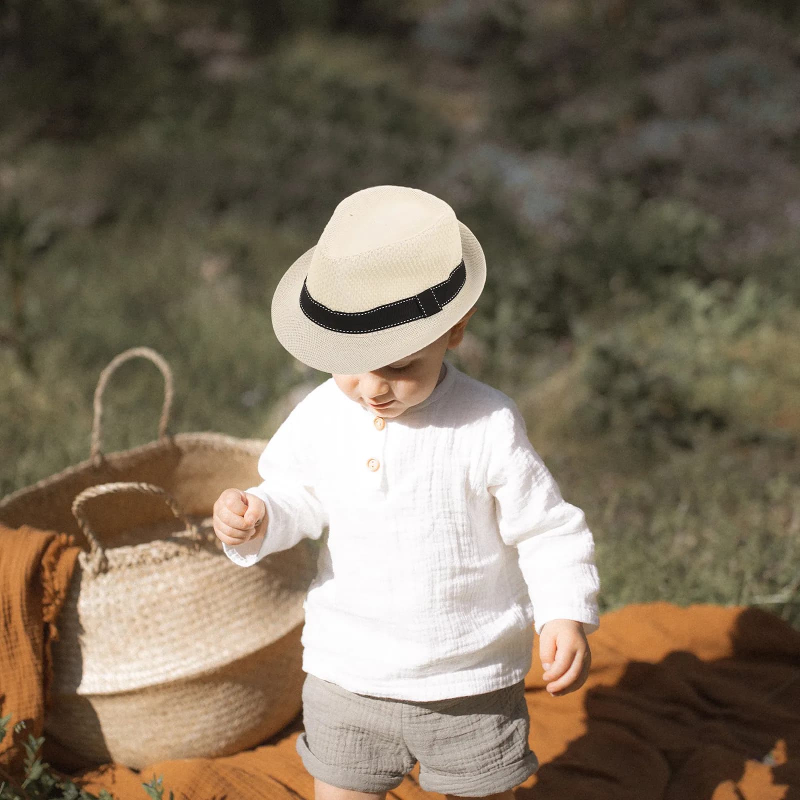 Kids Straw Hat Plain Flat Top Sun Protection Summer Beach Cap for Boys Girls Outdoor Wear Kids Sun Hat Kid Hats Boy