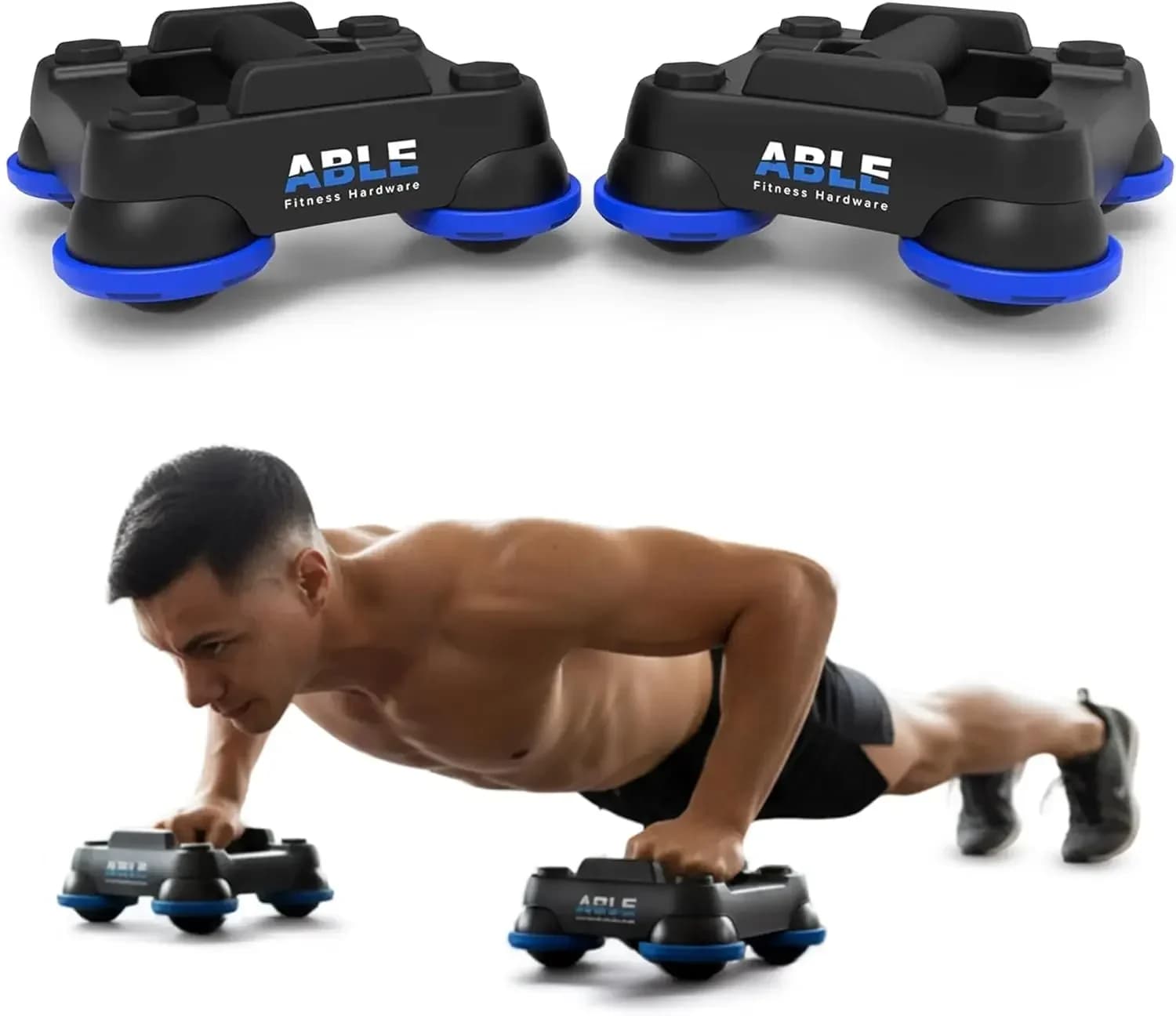 -ABLE Multi-Directional Fitness Gliders (Pair) – Patented 360° All-in-One Bodyweight Training System, Ab Roller, Push Up Bars &