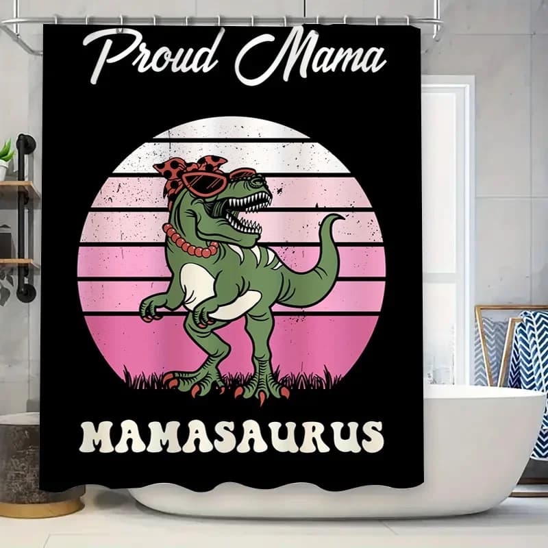 Elegante tenda da doccia con dinosauro mamma, carina decorazione da bagno per bambini, per bagno, decorazioni per la casa, idee regalo, cartone animato rosa nero verde rosso bianco