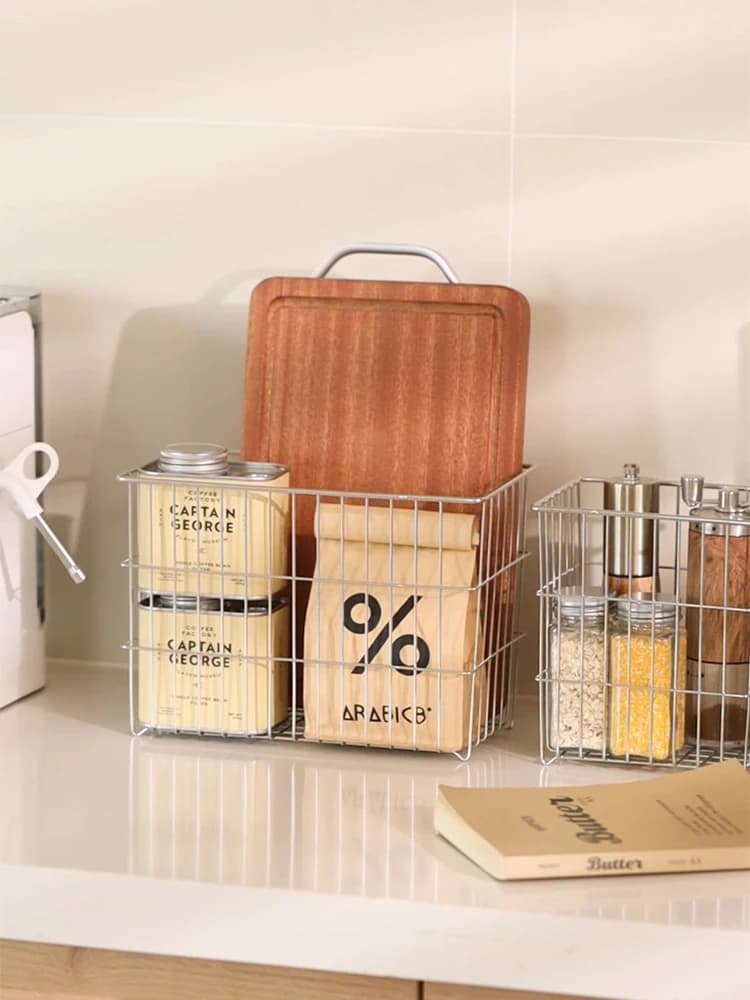 Cestino portaoggetti in acciaio inox 304 Modern Housewife, per tagliere da cucina, pane, uova, e articoli vari da bagno