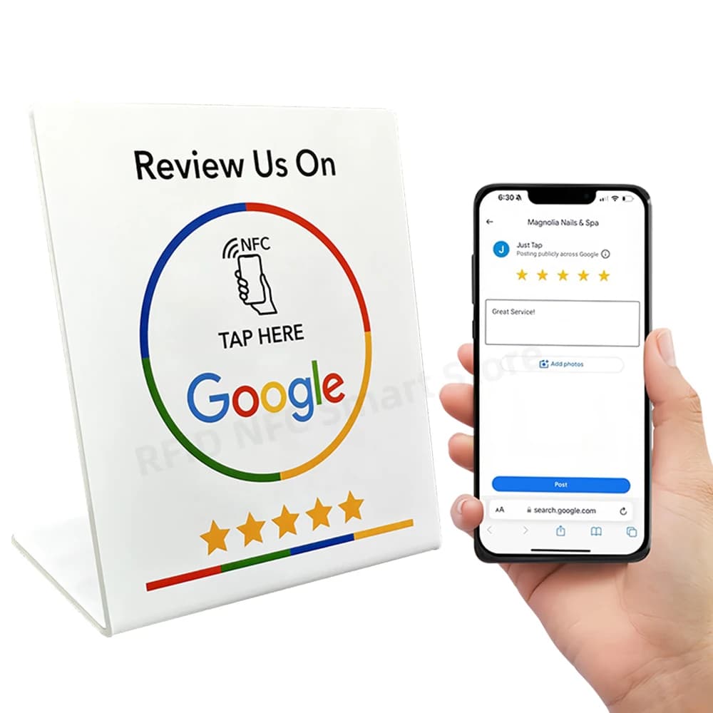 NFC 13.56Mhz programmabile Google Review Card Station Table Tap Card NFC215 Chip 504Bytes RFID NFC Google Review stand display