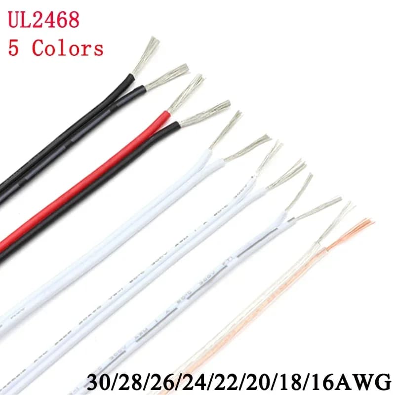 Electric cable 5 m - 200 m 2 pin Extension LED cable in tinned copper 16 18 20 22 24 26 28 30 AWG UL2468