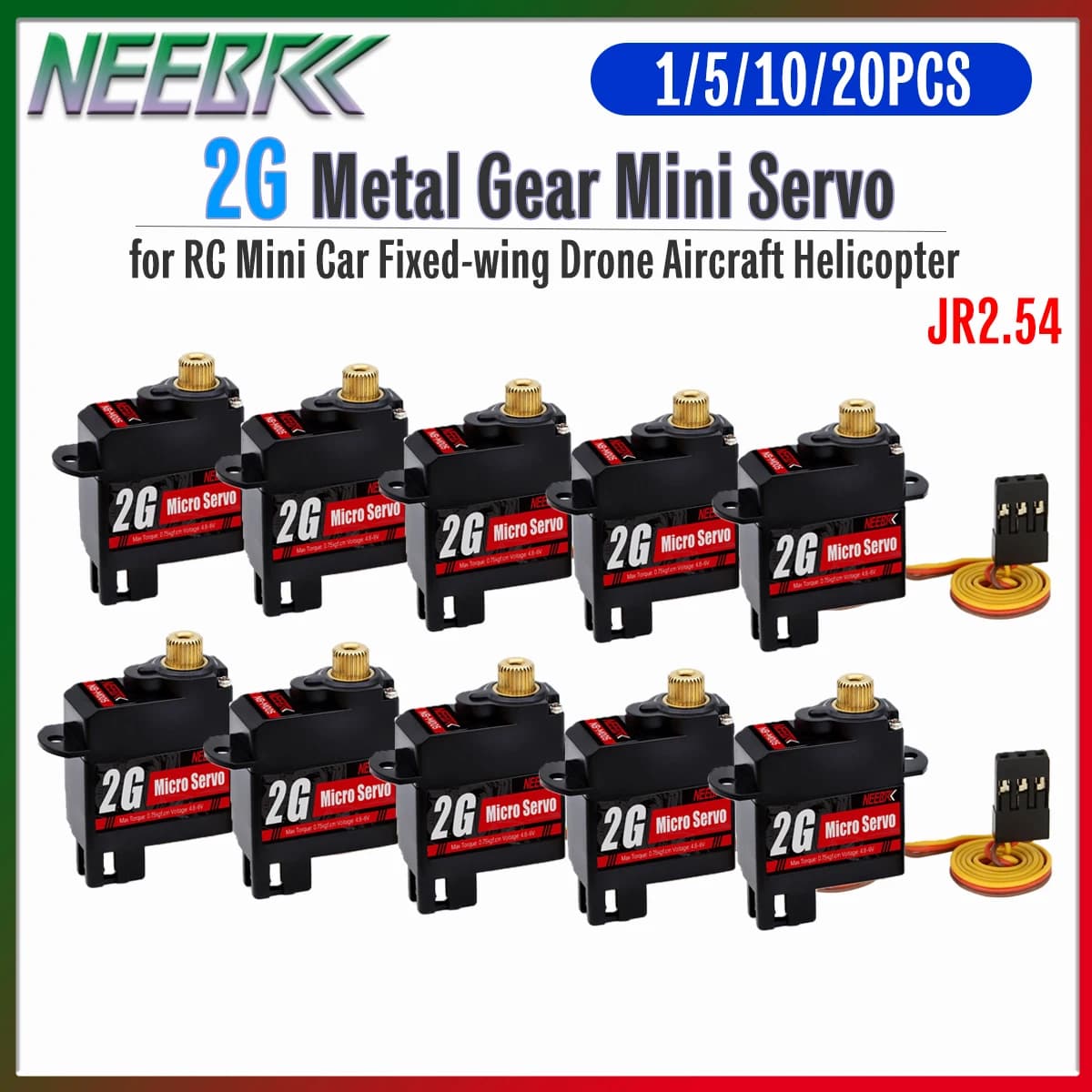 1/5/10/20PCS NEEBRC 2G Micro Digital Servo Metal Gear 4.8-6V for RC Mini Car Fixed-wing Drone Airplane Helicopter Boat Wltoys