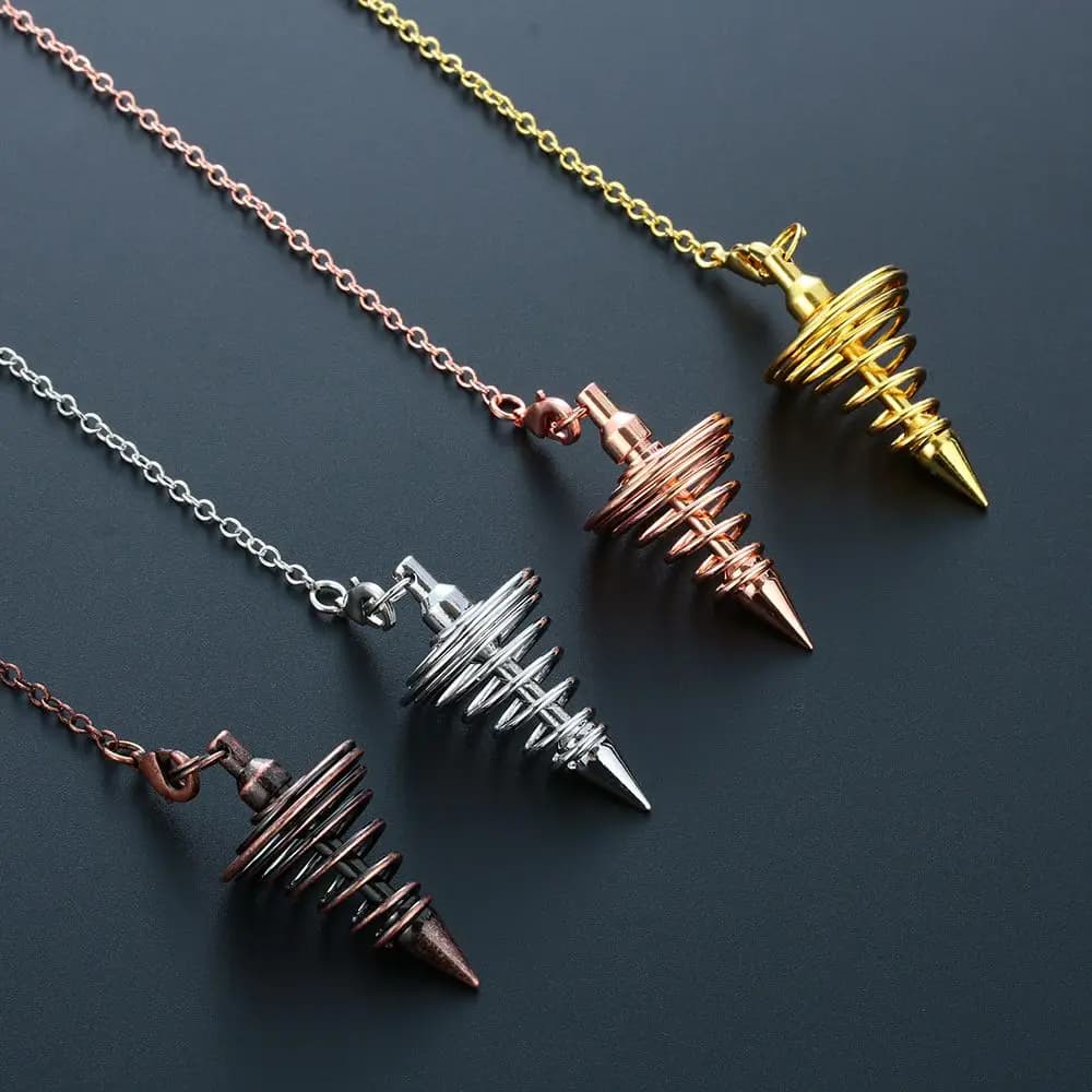 Pendoli in metallo pendolo Radiestesia pendoli per rabdomanzia cono a spirale oro antico argento colore piramide pendoli Reiki