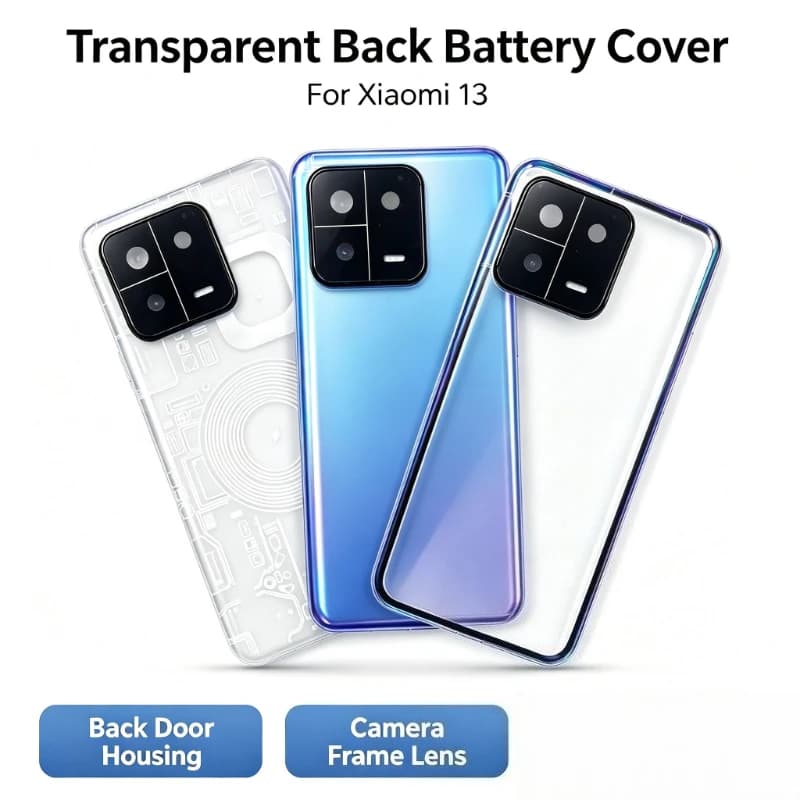 Transparent Modified Back Battery Cover Rear Door Housing For Xiaomi 13, With Camera Frame Lens Replacement Repair Parts