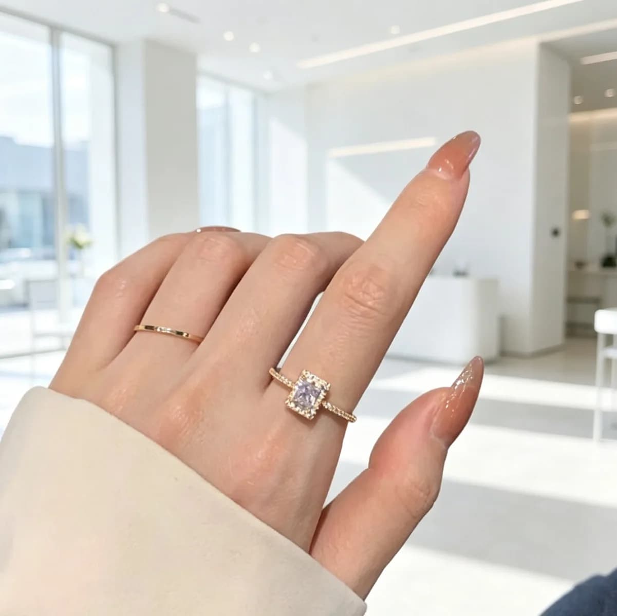Light Luxury Super Sparkly Zircon Ring Unique Square Diamond Exquisite Adjustable Open Ring for Women