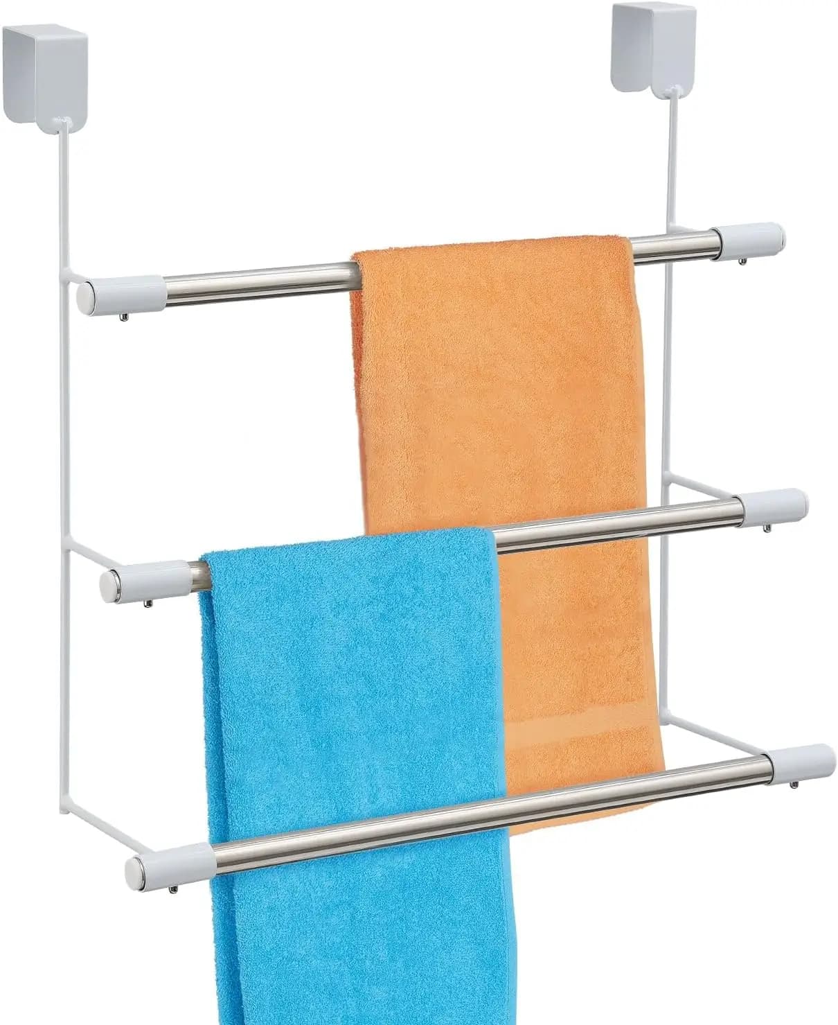 Portasciugamani da appendere sopra la porta per bagno, organizer a 3 livelli in acciaio inossidabile da appendere dietro la porta, portaoggetti per asciugamani per porta doccia in vetro