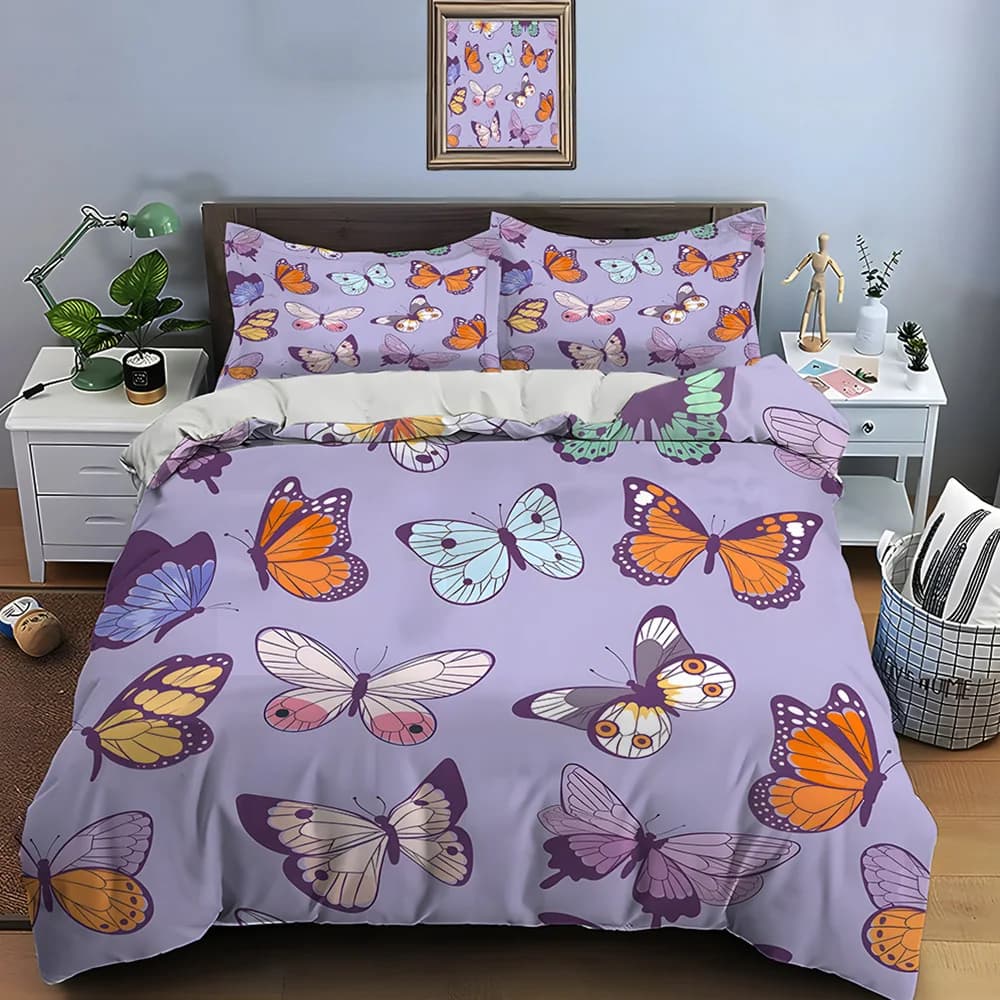Set di biancheria da letto con stampa di farfalle colorate, morbido e confortevole, include 1 copripiumino e 2 federe.