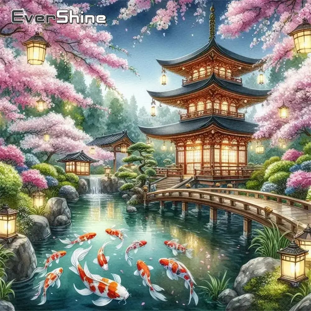 Evershine DIY Diamond Embroidery House Landscape New Arrival Mosaic River Full Square Round Diamond Painting Tree Decor For Home