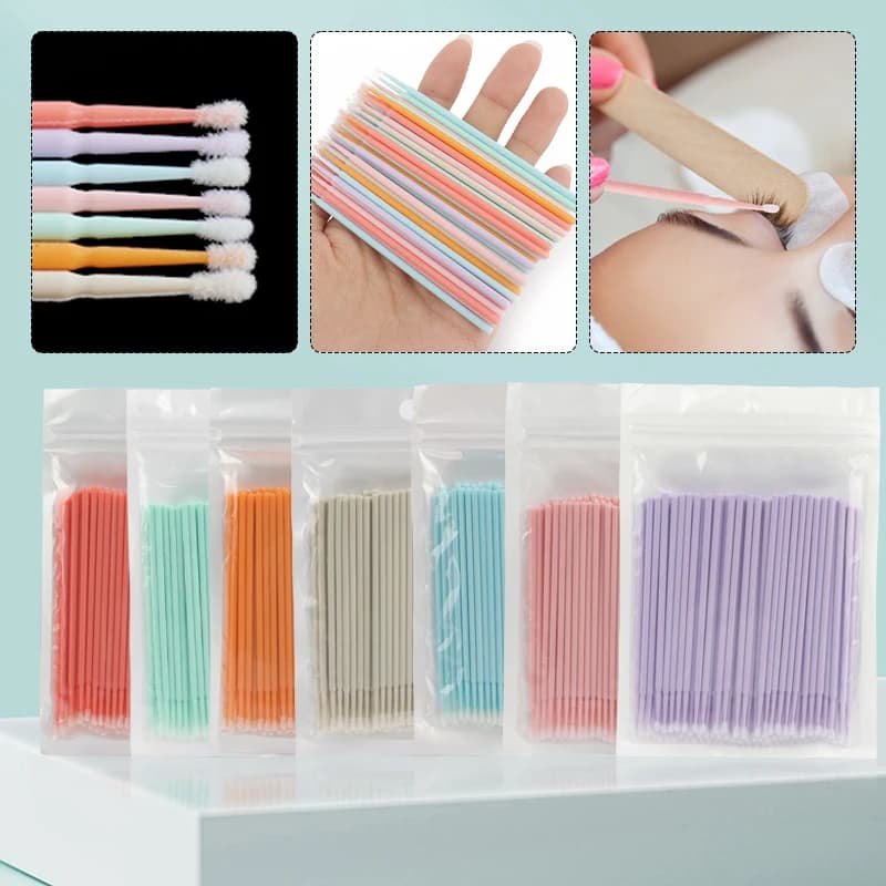 100 pcs Amaretto Cotton Tampone Micro Brush Extension Eyelash Brushes Mascara Mascara Bacchette Applicator Lash Removal Tools Use And Drop