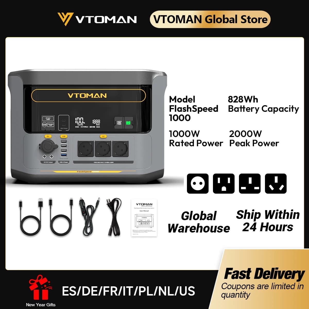 VTOMAN FlashSpeed 1000 Portable Power Plant 2000W 828Wh LiFeP04 Battery for travel in outdoor camping tent