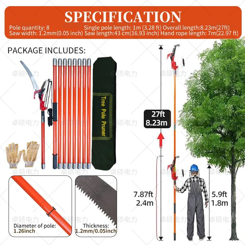 Shears for tall orange branches Trimmer for branches 2 in 1 Shears for high isolated branches Potration for orchard Garden Tools Manual rod saw