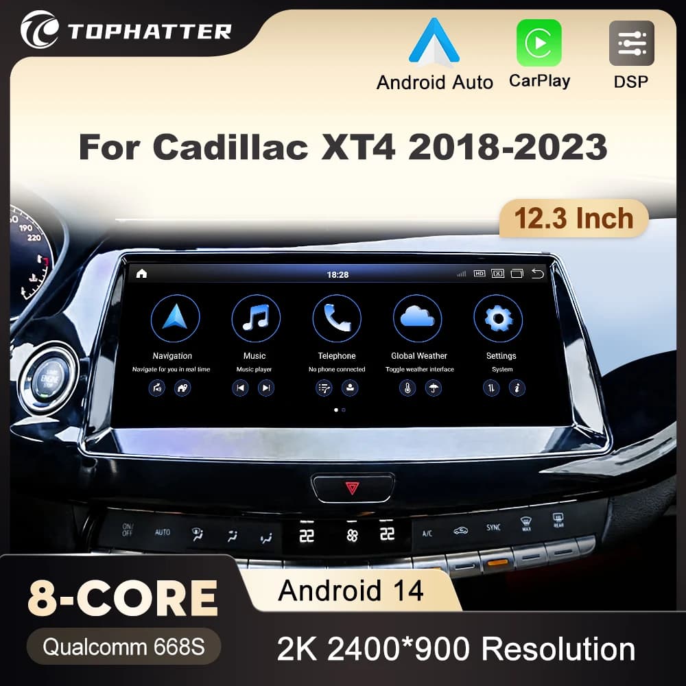 Lettore multimediale da 12,3'' per Cadillac XT4 (2018-2023) Cue3.6 con CarPlay wireless, Android Auto e navigatore GPS.