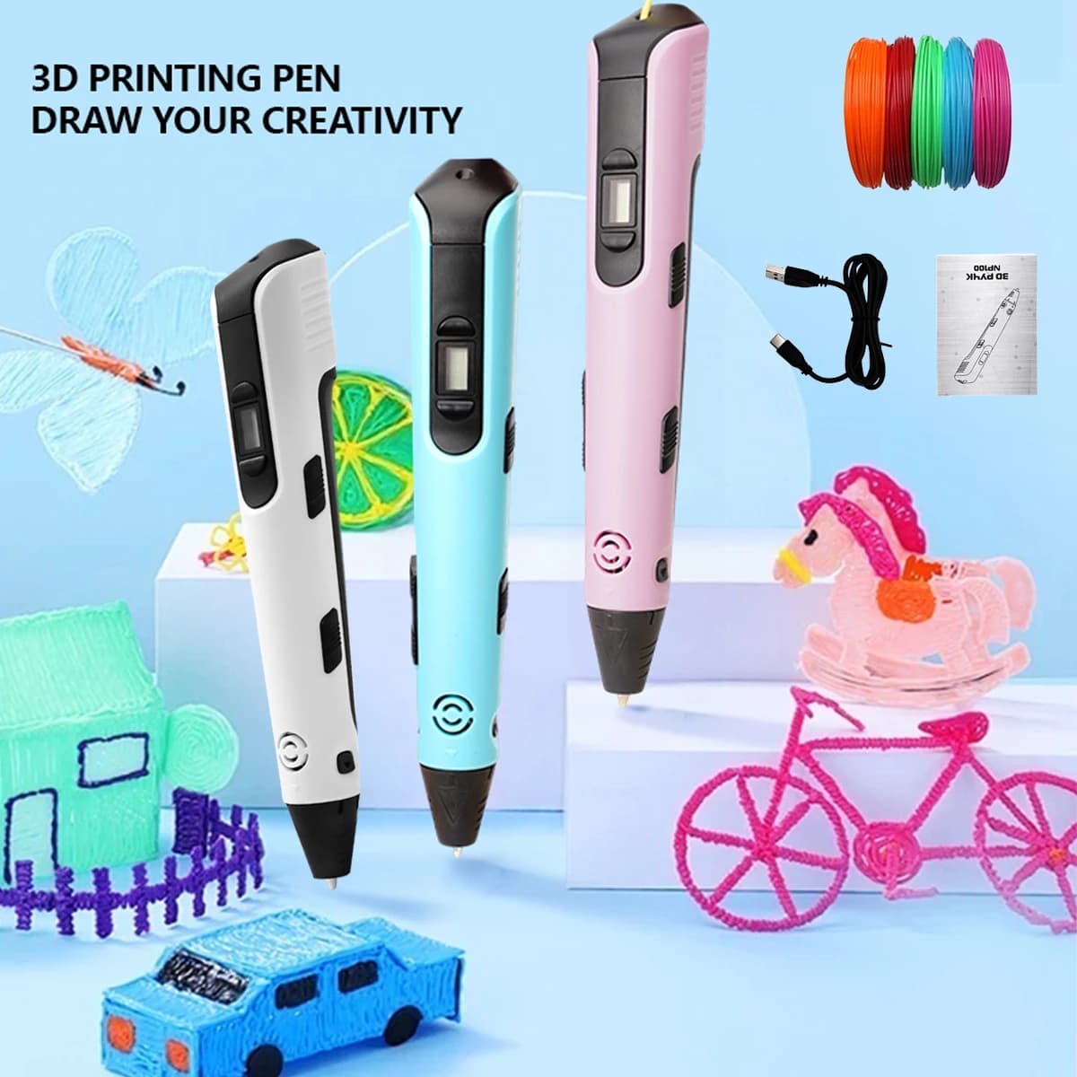 Penna per Stampa 3D Aggiornata con 9 Metri di Filamento PLA, Regalo per Bambini per Compleanno, Natale e Capodanno, Strumenti per Pittura Tridimensionale