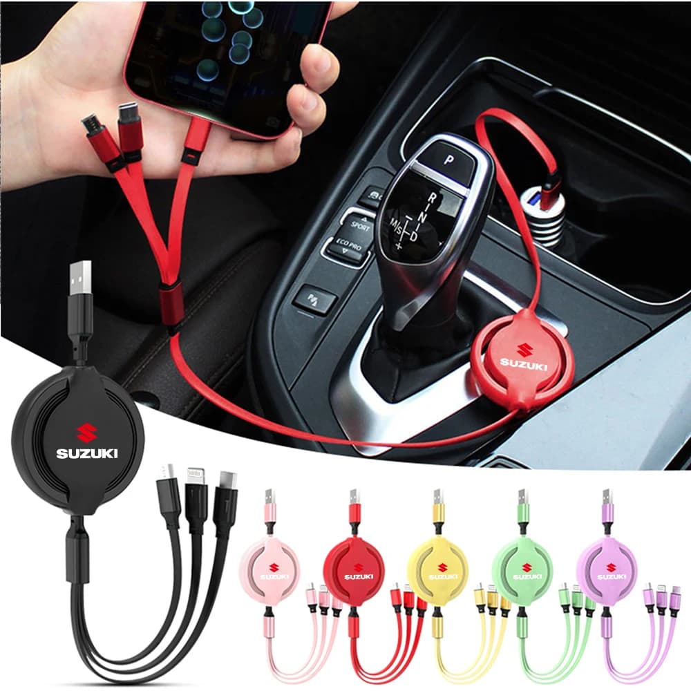 Cavo di ricarica rapida 3 in 1 Micro USB Type C per interni auto, accessori per Suzuki Grand Vitara Swift Jimny Alto, coprimozzo per auto