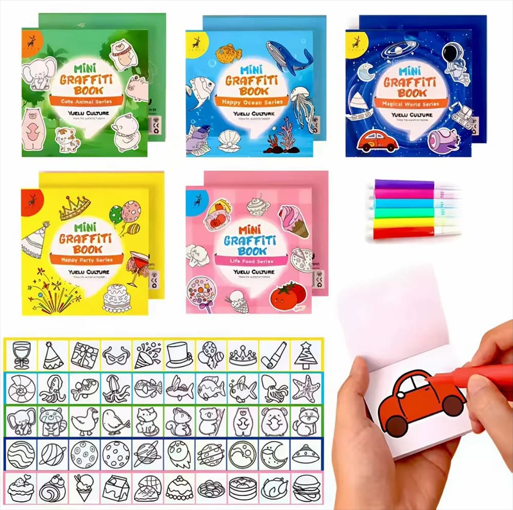 50Sheets Mini Graffiti Notebook for Kids Cartoon Ocean Animal Food Party Space Color Filling Books Children Drawing Picture