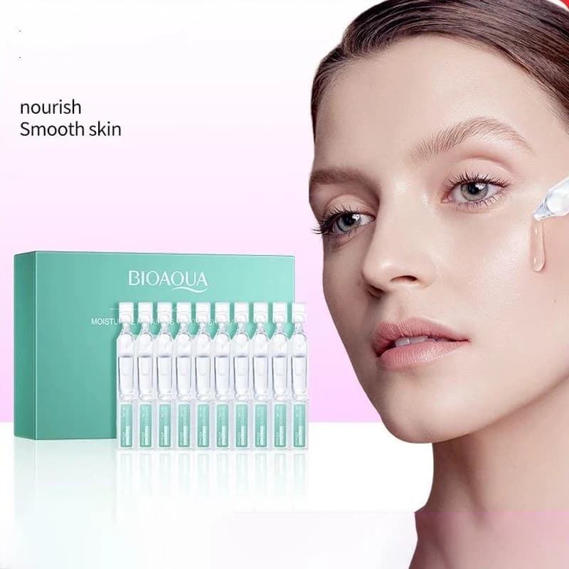Face serum with vitamin C, retinol and hyaluronic acid, 30 pieces/box, for hydration and facial care.