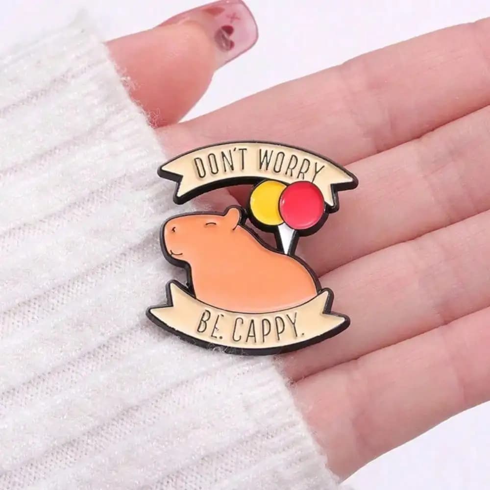 "Don't Worry Be Cappy" Capybara Enamel Pin Cute Cartoon Brooch for Backpacks Jackets