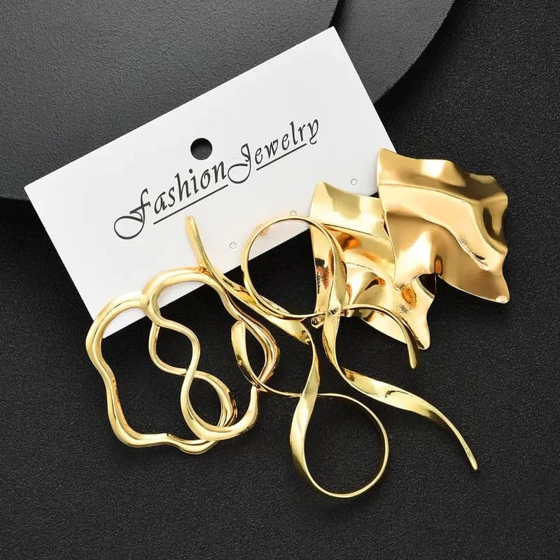 6pcs Retro Exaggerate Metal Irregular Design Earrings Set for Women Fashion Line Shape Twist Geometry Long Earrings Jewelry