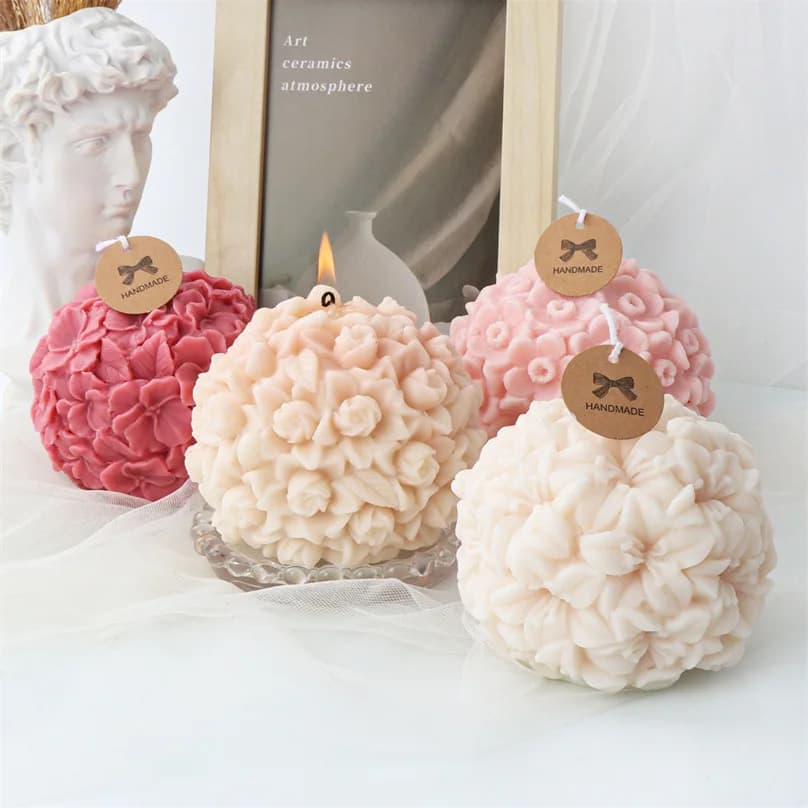 3D Rose Lily Flower Ball Series Stampo in silicone Fai da te Gesso Aromaterapia Candele Creazione di stampi Decorazioni per la casa Regali di San Valentino