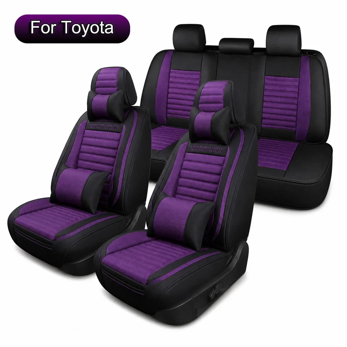 Car Seat Covers Full Set Linen, Fit For Toyota Hybrid RAV4, Camry, Corolla, 4Runner, Prius, C-HR, Avalon, Crown, Universal Back Front Seat Covers, Airbag Compatible