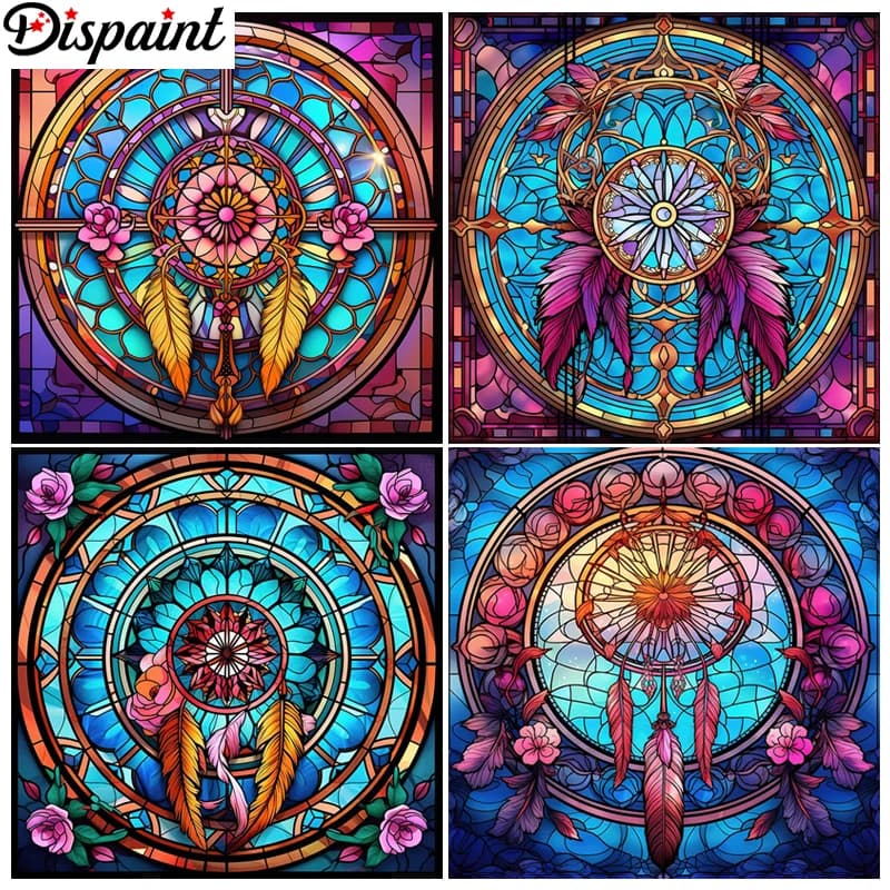 Dispaint 5D DIY Diamond Painting "Feather Wind Chime Scenery" Full Drill Resin Diamond Embroidery Cross Stitch Home Decor