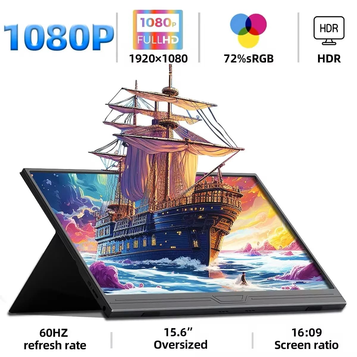 ZSUS Monitor portatile da 15,6 pollici 1080P HDR 16:9 Bassa luce blu per XBox PS4/5 Switch Telefono cellulare PC Loptop Estensione