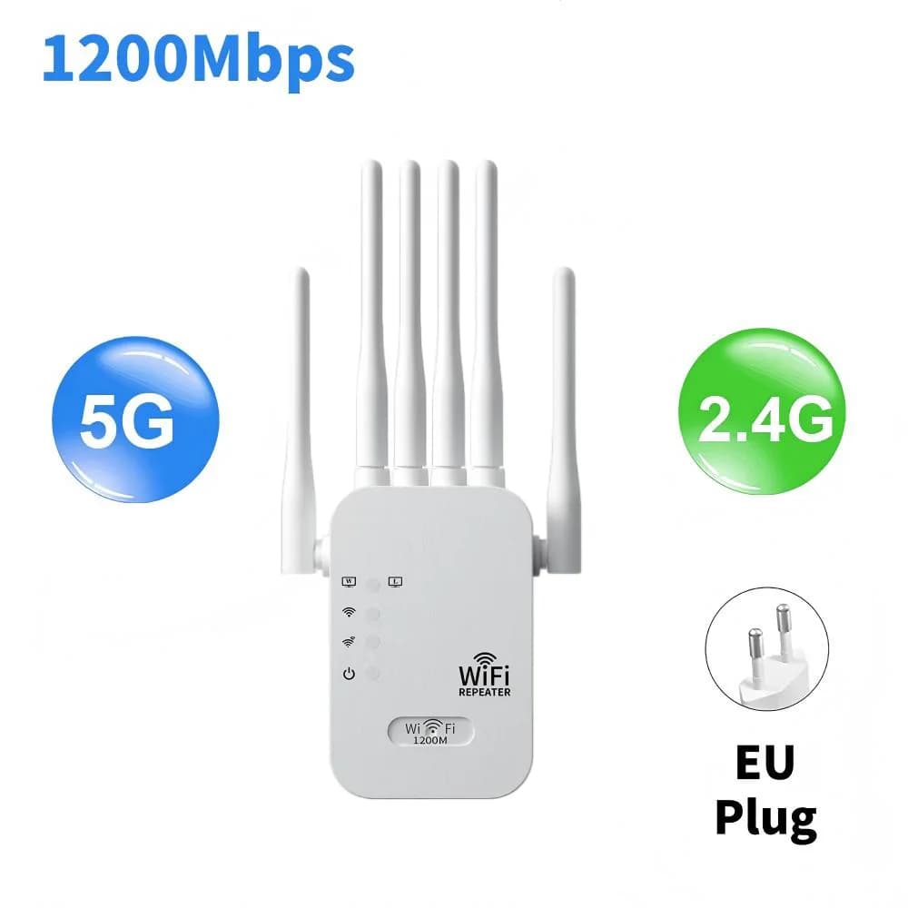 Ripetitore WiFi Dual Band 1200Mbps 2.4G 5G, Amplificatore di Segnale Wireless, Estensore di Portata per Rete Domestica